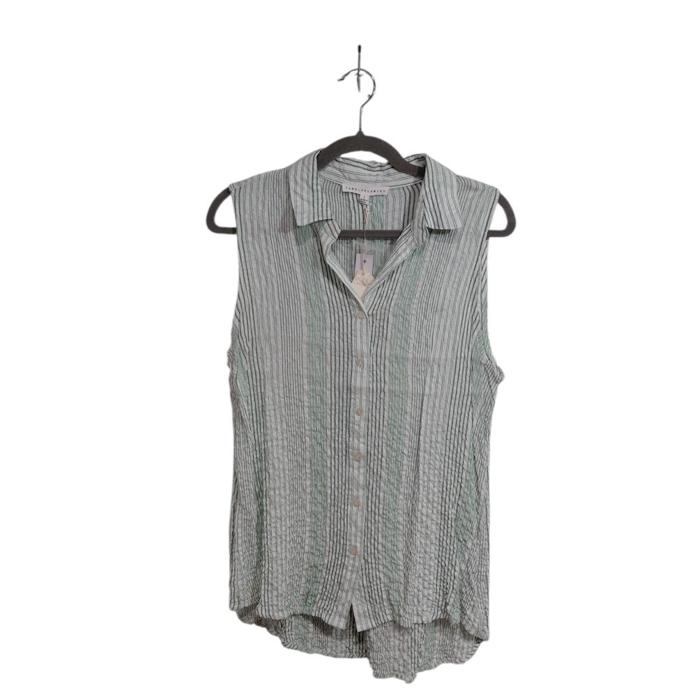 Sleeveless Striped Button-Down Top in Sage Green